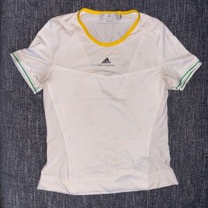 Adidas White Tee with Yellow and Green Trim